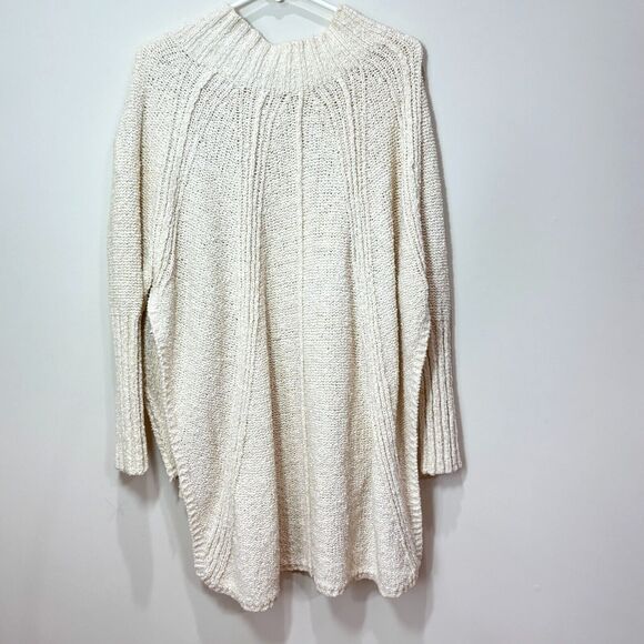 Free People Ivory Cream Chunky Knit Poncho Sweater Zipper XS Oversized Boho - Picture 6 of 10